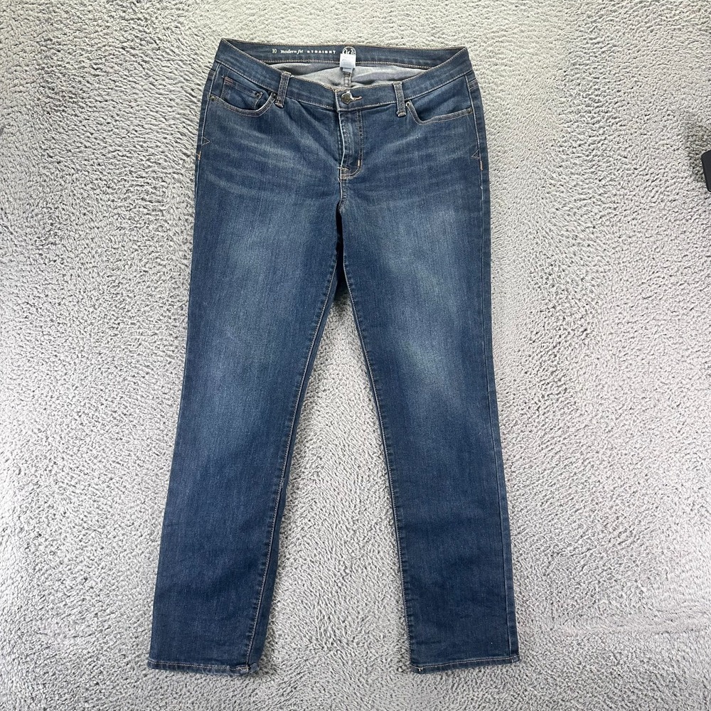 W62 Jeans Womens 10 Blue Cotton Denim Straight Leg Workwear Whiskered Stretch